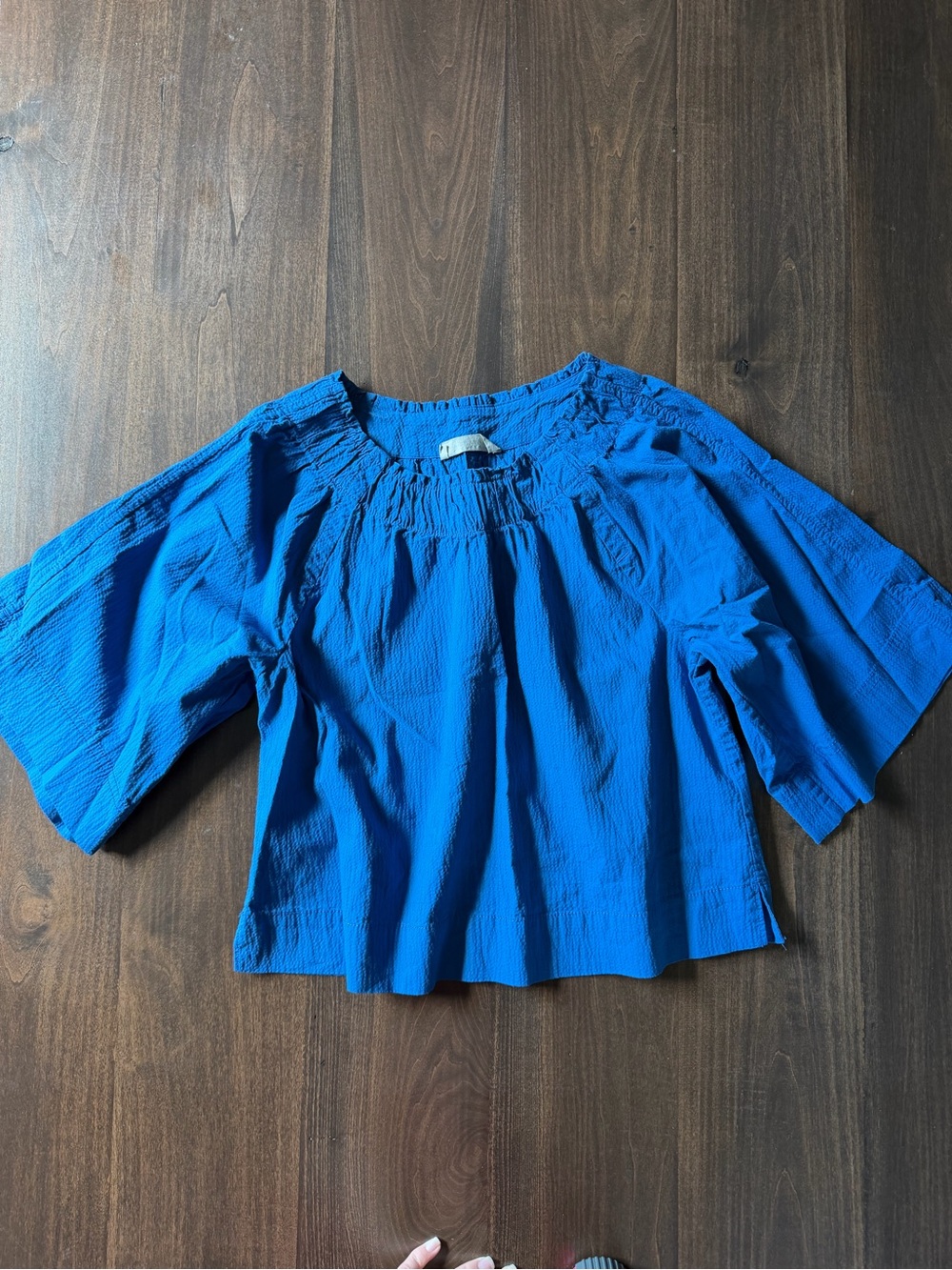 Everlane Cobalt Blue Smocked Yoke Peasant Blouse